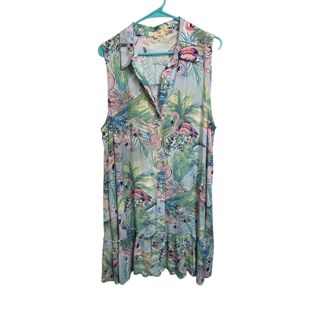 Tropical Print Sleeveless Midi Dress